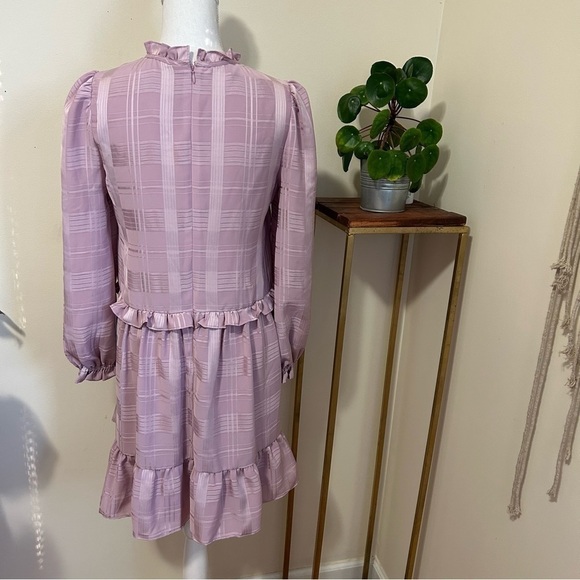 Gal Meets Glam Emmeline Ruffle Long Sleeve Dress in Wild Orchid Pink sz 0 - Picture 4 of 5